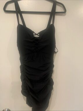 torrid Black Ruched One-Piece Swim with Lace-Up Front
